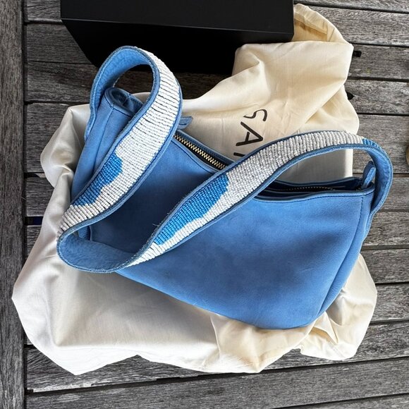 Suede Leather Shoulder Bag - Hand-Beaded Strap